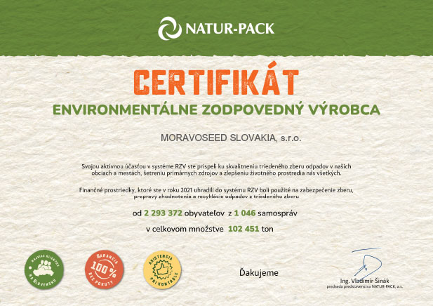 Certifikát Environmentálne zodpovedný výrobca